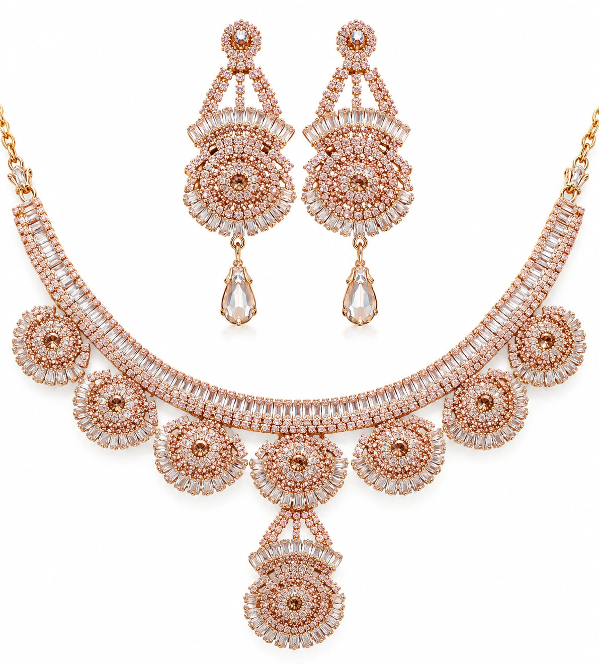 Luxury Rose Gold CZ Necklace Set
