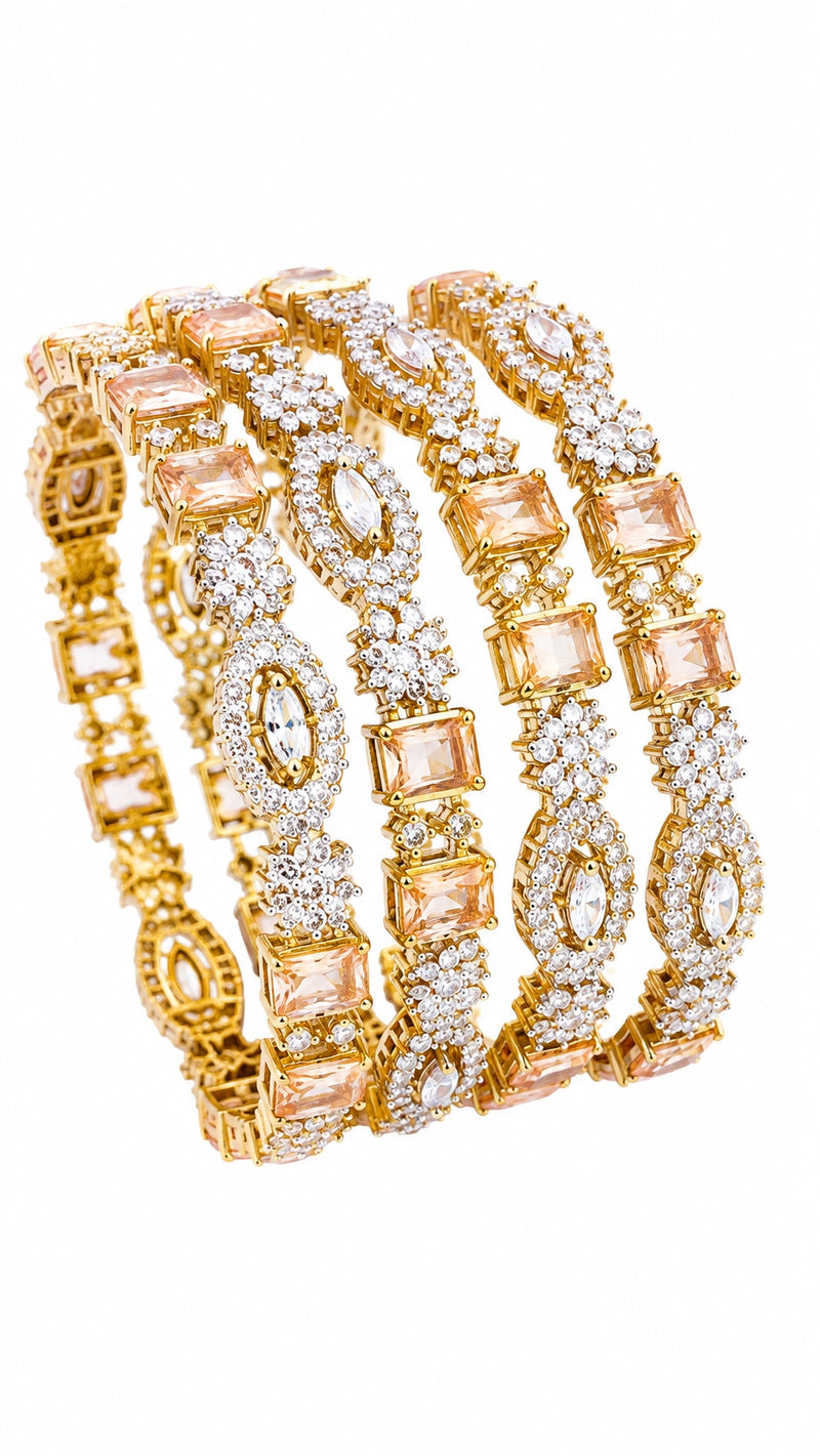 Luxury Peach Crystal & CZ Bangle Set