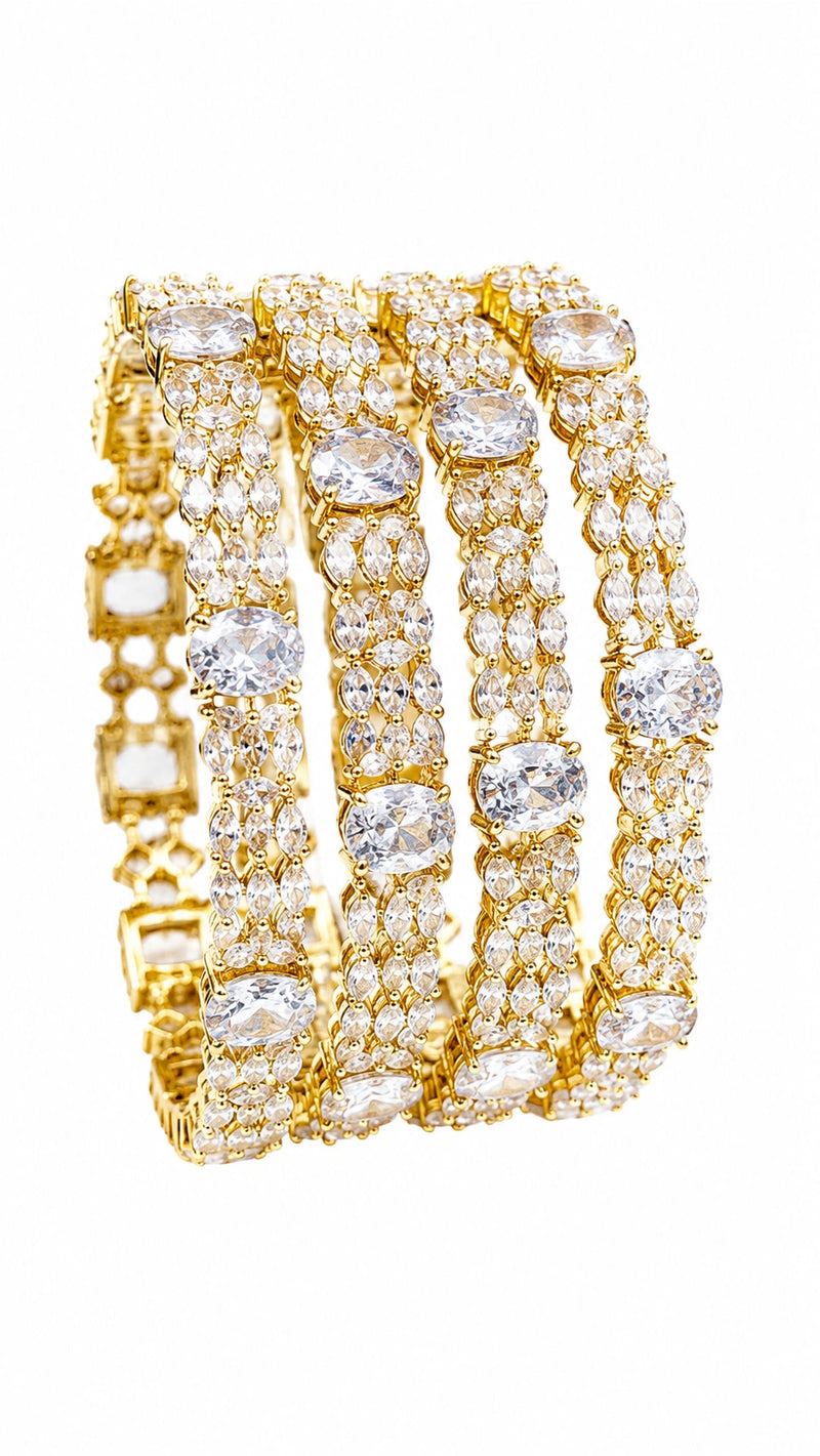 Luxury Clear Crystal & CZ Gold-Tone Bangle Set