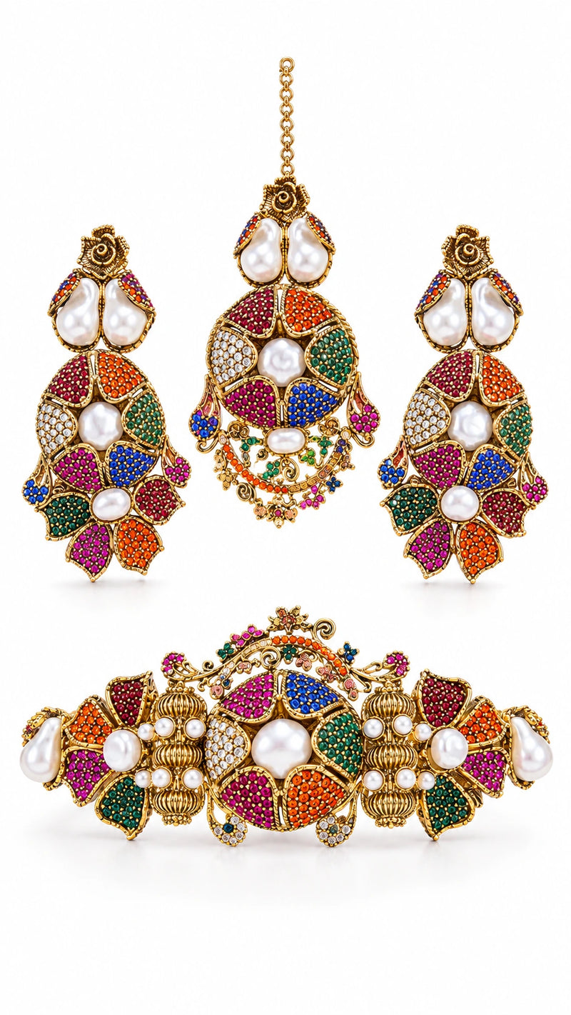 Multicolor Pearl & Kundan Bridal Jewellery Set