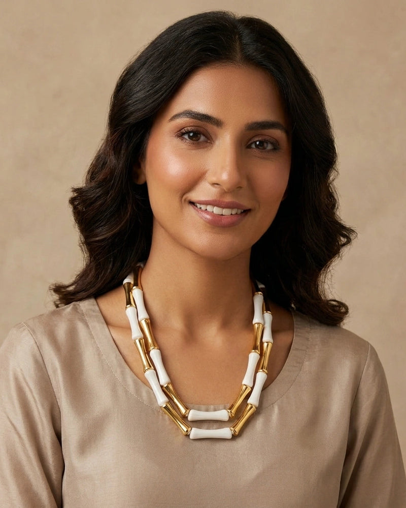 Ivory Bamboo Double-Strand Necklace
