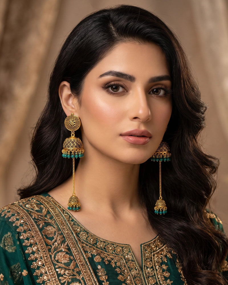 Ornate Heritage Gold Jhumka Earrings