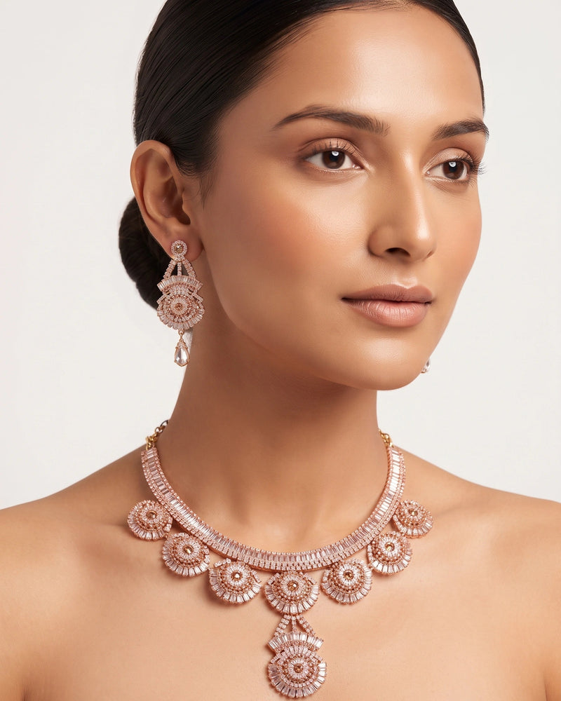 Luxury Rose Gold CZ Necklace Set