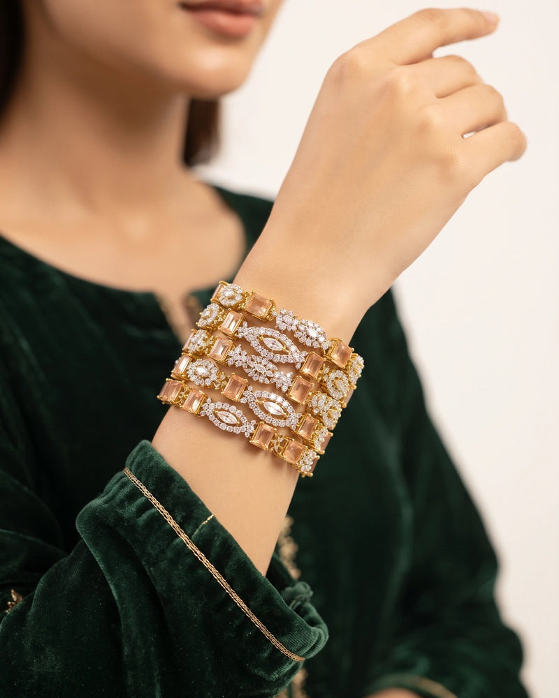 Luxury Peach Crystal & CZ Bangle Set