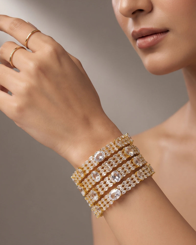 Luxury Clear Crystal & CZ Gold-Tone Bangle Set