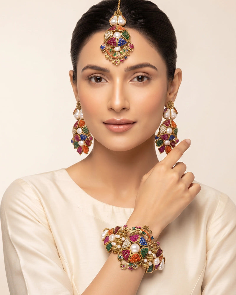 Multicolor Pearl & Kundan Bridal Jewellery Set