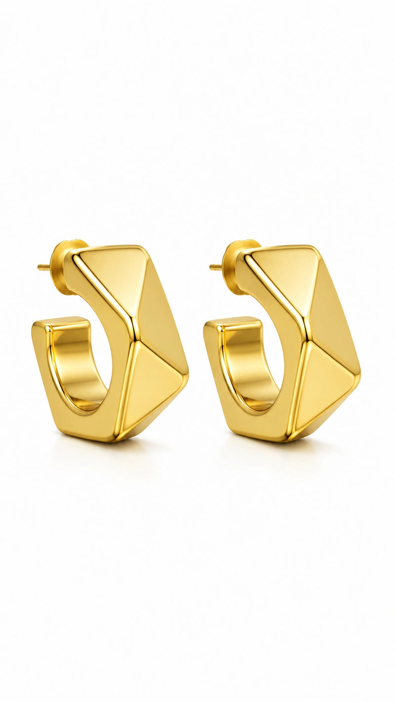 Prism Facet Geometric Gold Hoop Earrings